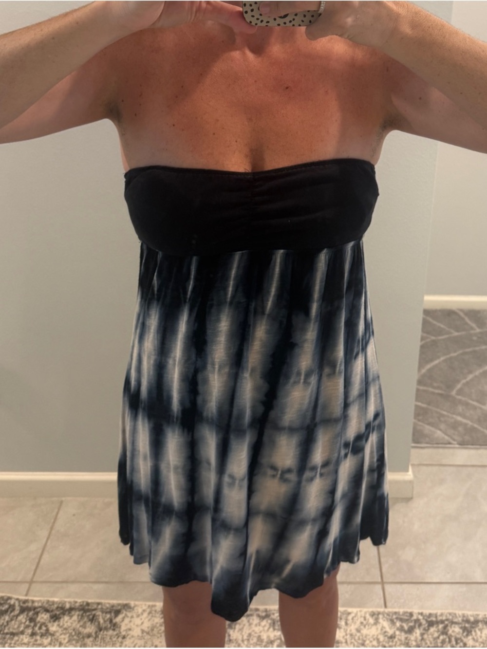 …Lost Black and Grey Strapless Tie-Dye Mini Dress